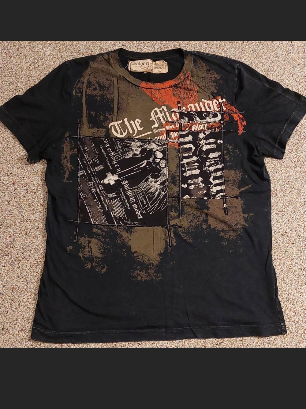Salvage Black Graphic Tee with Olive & Rust Accents. L